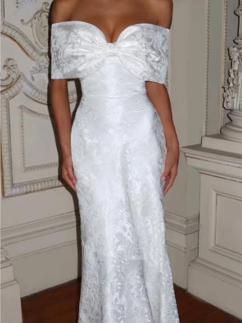 Strapless White Lace Evening Gown
